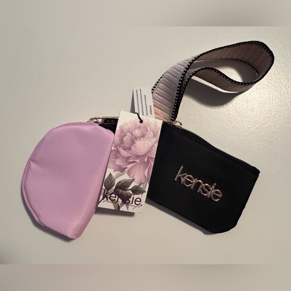 Kensie Pink & Black Mini  Coin Pouch Duo with Striped Wrist Strap